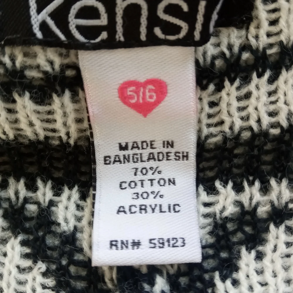 Kenzie Black White Tribal Knit Fringe Cardigan Vest Size Juniors 5/6 - Picture 8 of 9